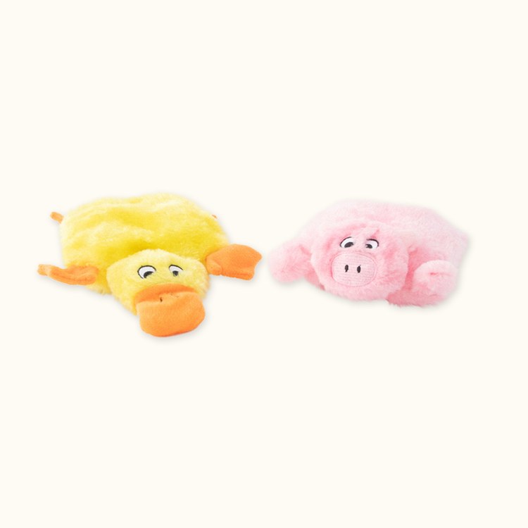 ZippyPaws 小鴨&小豬 扁扁家族(二入) 寵物玩具