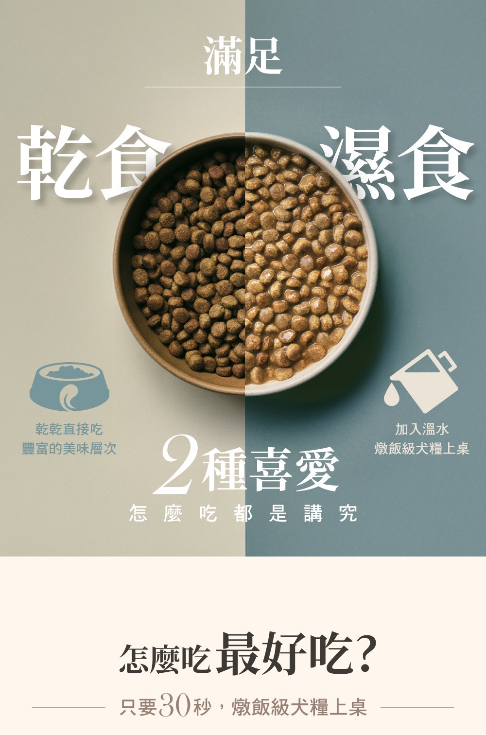 乾食濕食接可搭配餵食,直接吃層次豐富,添加溫水,燉飯級犬糧上桌。 乾食濕食接可搭配餵食,直接吃層次豐富,添加溫水,燉飯級犬糧上桌。